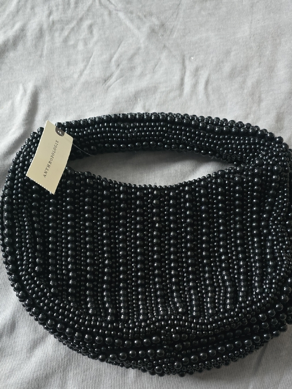 Anthropologie Black Beaded Hobo Bag(zipper Pull Replace And Few Beade Missing)